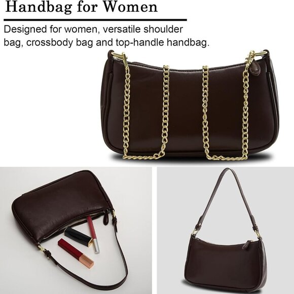 Vegan Leather Shoulder Bag with Removable Straps Women's Tote Purse - Picture 6 of 7